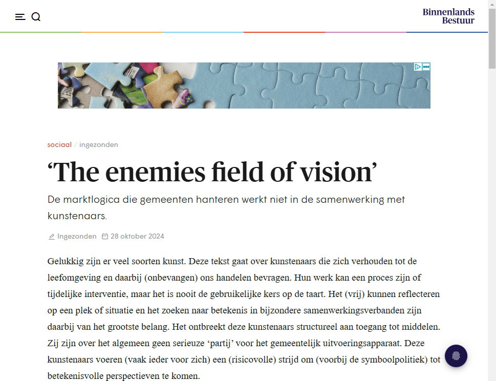 Binnenlands Bestuur: ‘The enemies field of vision’ - published by Stijn Vos